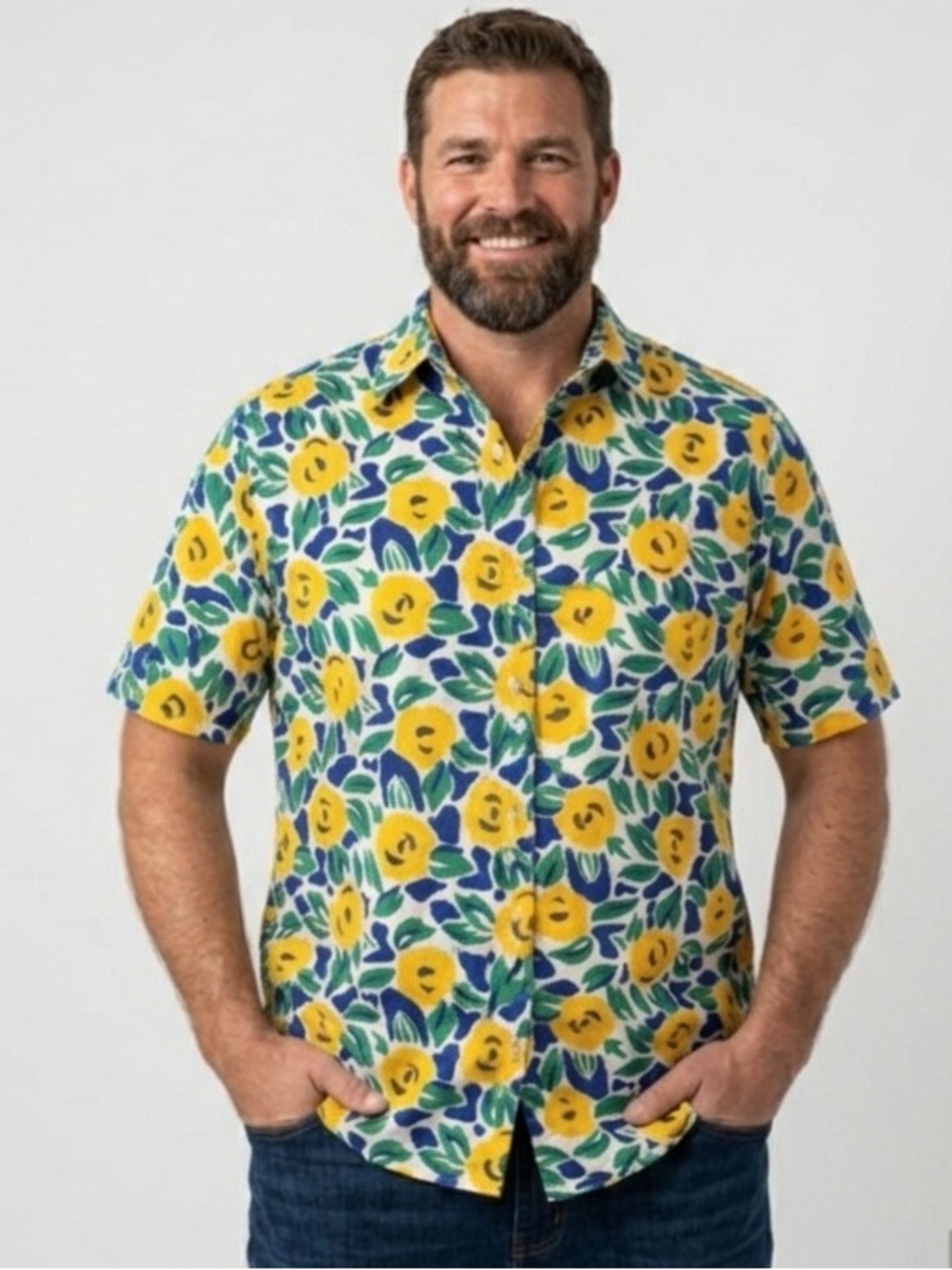 Maggie Lawrence Sport Retro Floral Short Sleeve Cotton Button Down Shirt 14/16